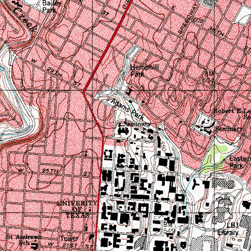 Topographic Map of Adams Park, TX