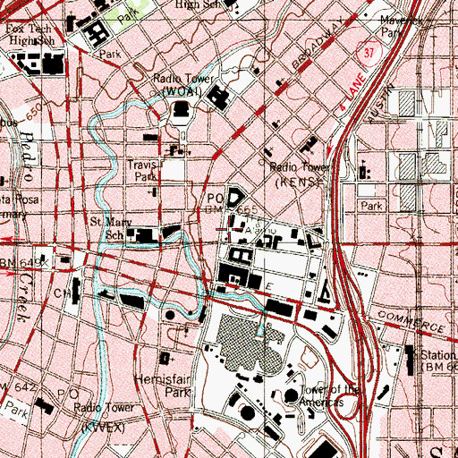 Topographic Map of Alamo Plaza, TX