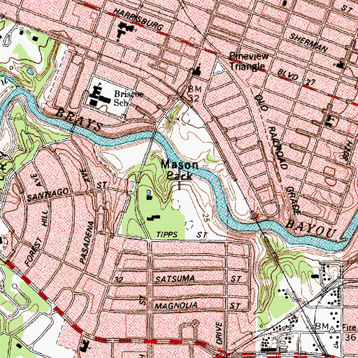 Topographic Map of John T Mason Park, TX