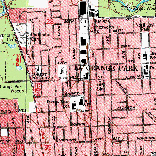 Topographic Map of La Grange Park Post Office, IL