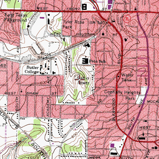 Topographic Map of Peach Avenue Park, TX