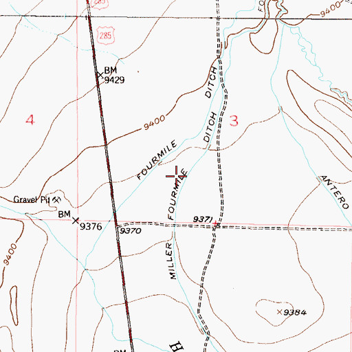 Topographic Map of Miller Fourmile Ditch, CO