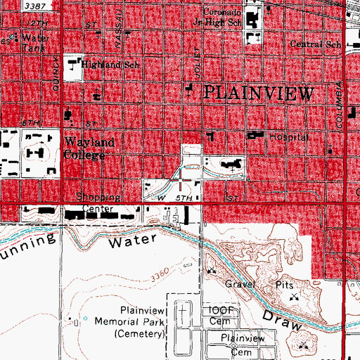 Topographic Map of Plainview City Park, TX