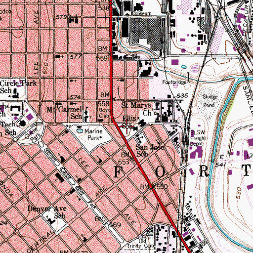Topographic Map of M G Ellis Park, TX