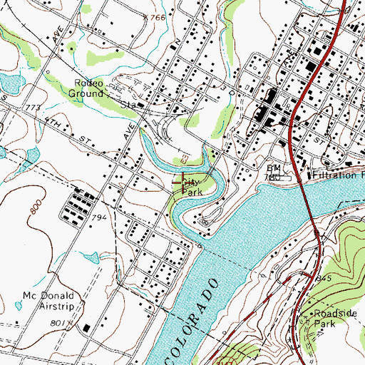 Topographic Map of Marble Falls City Park, TX