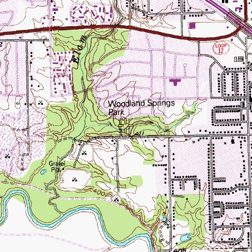 Topographic Map of Woodland Springs Park, TX