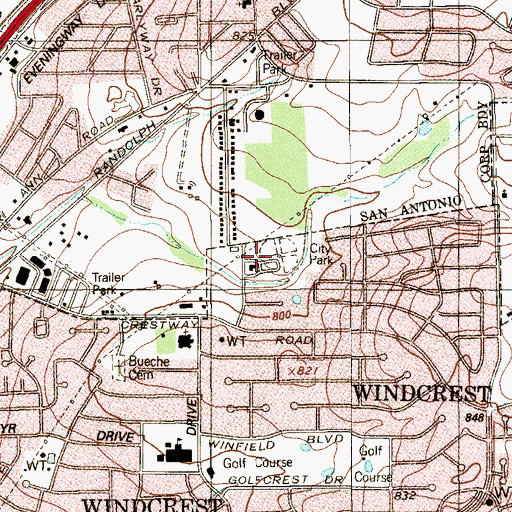 Topographic Map of Windcrest City Park, TX