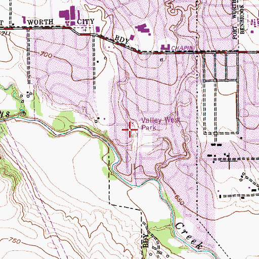 Topographic Map of Valley West Park, TX