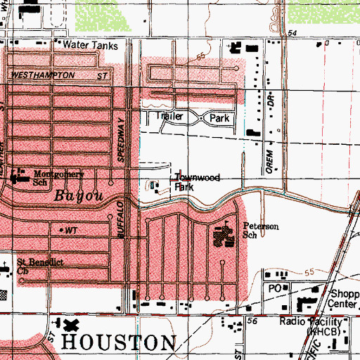 Topographic Map of Townwood Park, TX