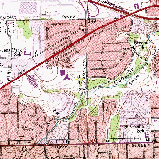 Topographic Map of Stevens Park, TX