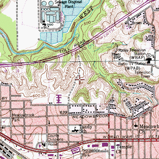 Topographic Map of Tandy Hills Park, TX