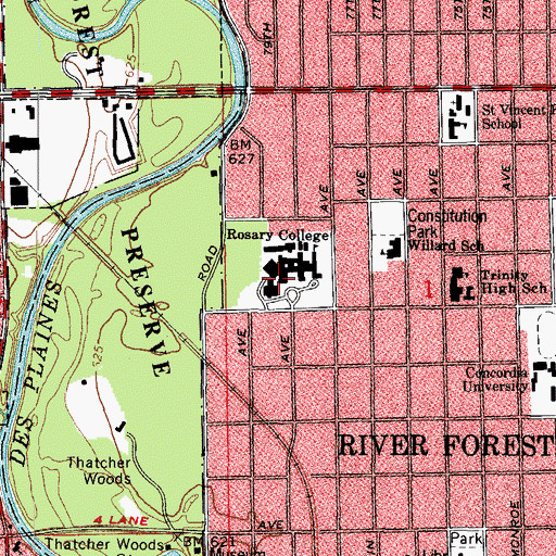 Topographic Map of Lewis Hall, IL