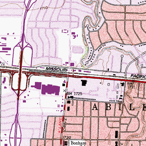 Topographic Map of Westgate Towne Centre Shopping Center, TX