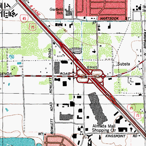 Topographic Map of Almeda Shopping Center, TX