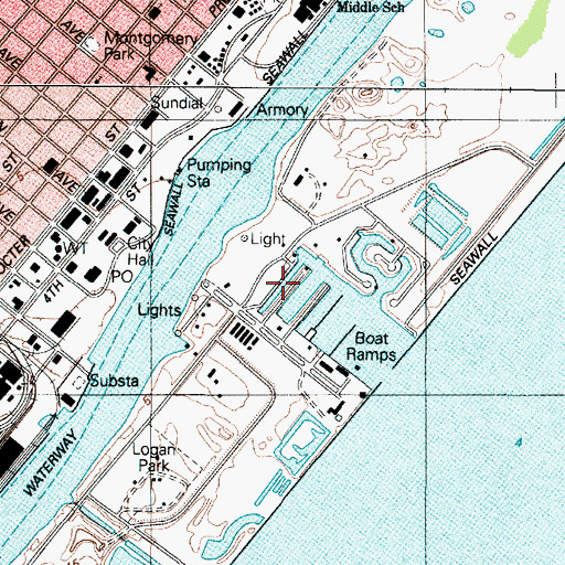 Topographic Map of Pleasure Island Marina, TX
