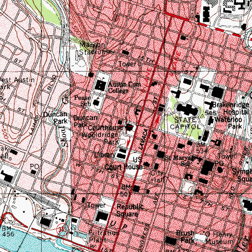 Topographic Map of Travis County Courthouse, TX