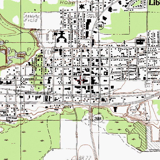 Topographic Map of Liberty County Courthouse, TX
