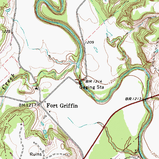 Topographic Map of Fort Griffin Brazos River Bridge, TX