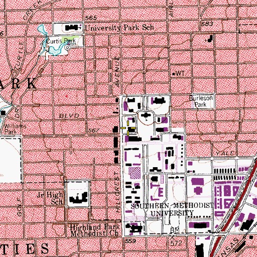 Topographic Map of McFarlin Memorial Auditorium, TX