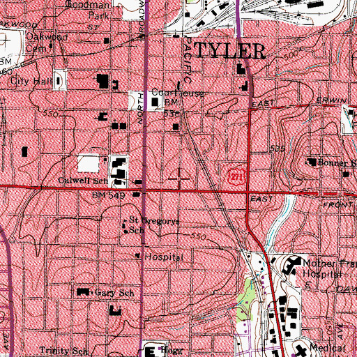 Topographic Map of John B and Ketura 'Kettie' Douglas House, TX