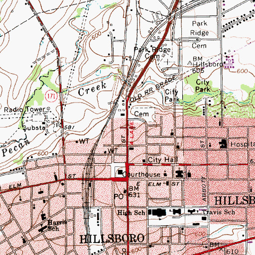Topographic Map of Hill County Jail (historical), TX