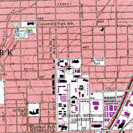 Topographic Map of Dallas Hall, TX