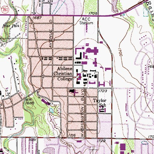 Topographic Map of Abilene Christian University Administration Building, TX
