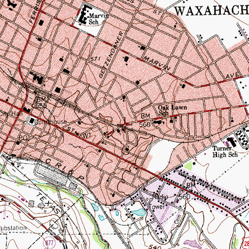Topographic Map of Wyatt Street Shotgun House Historic District, TX
