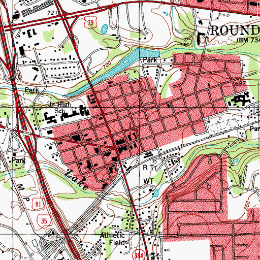 Topographic Map of Round Rock Commercial Historic District, TX