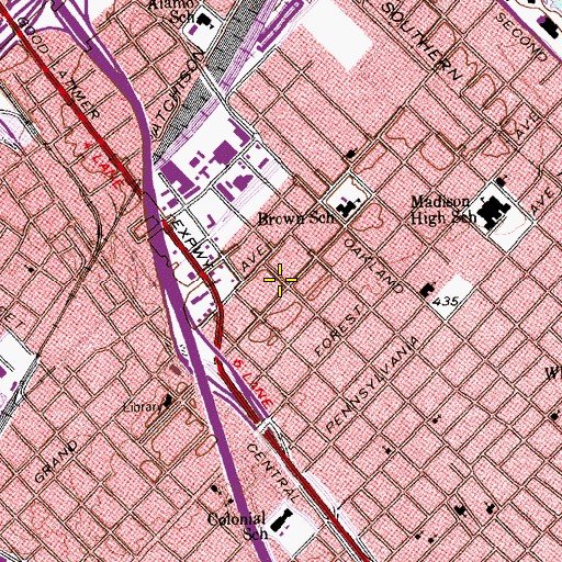 Topographic Map of South Boulevard-Park Row Historic District, TX