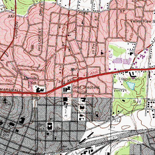 Topographic Map of Nuggett Hill Historic District, TX
