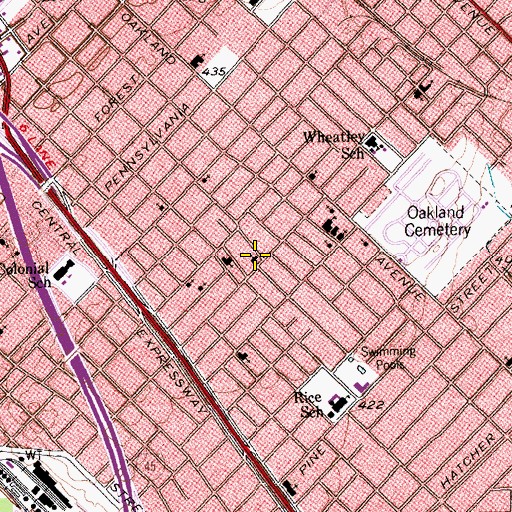 Topographic Map of Queen City Heights Historic District, TX