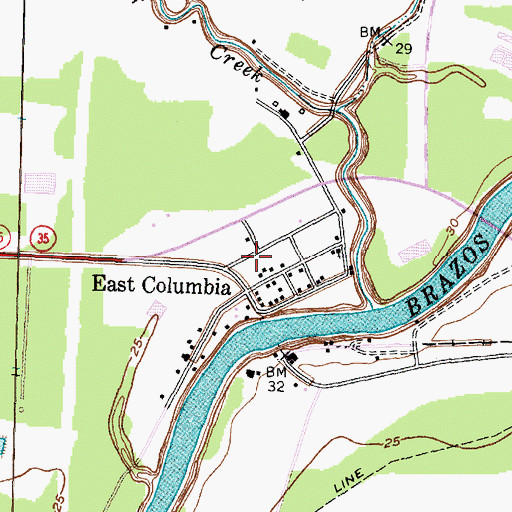 Topographic Map of East Columbia Historic District, TX