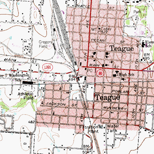Topographic Map of Trinity and Brazos Valley Railroad Depot and Office Building, TX