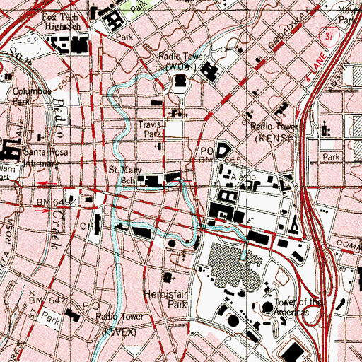 Topographic Map of San Antonio Casino Club Building, TX