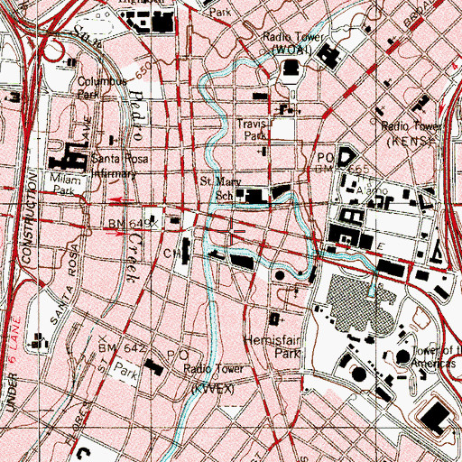 Topographic Map of San Antonio Drug Company, TX