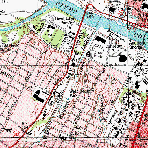 Topographic Map of West Bouldin Creek Trail, TX