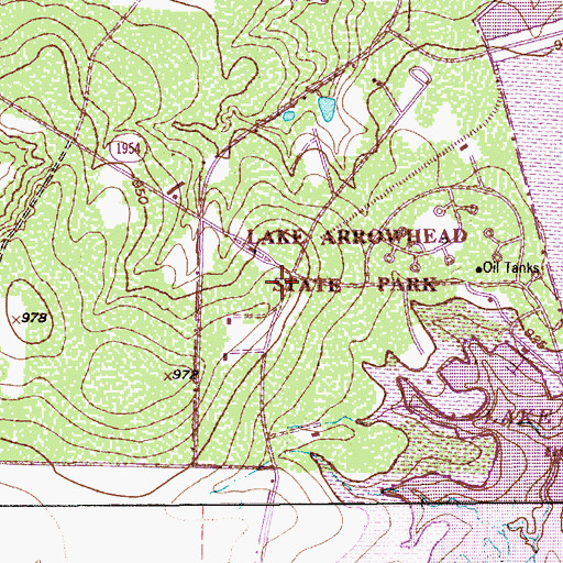 Topographic Map of Lake Arrowhead State Park Trail, TX