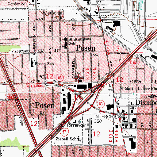 Topographic Map of Posen Village Hall, IL