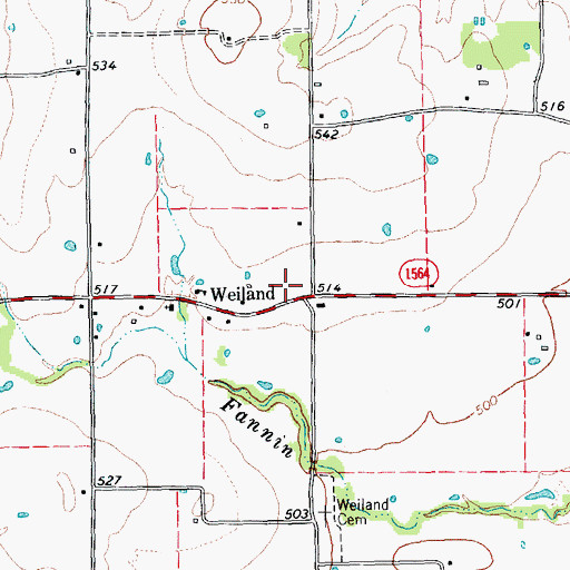 Topographic Map of Wieland, TX