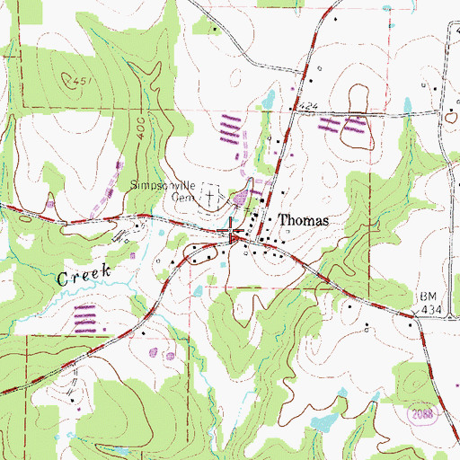 Topographic Map of Simpsonville, TX