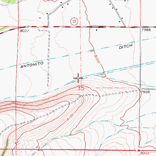 Topographic Map of Caon Ditch, CO