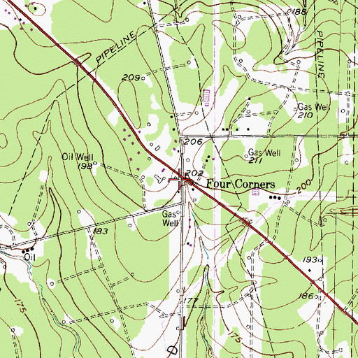 Topographic Map of Four Corners, TX
