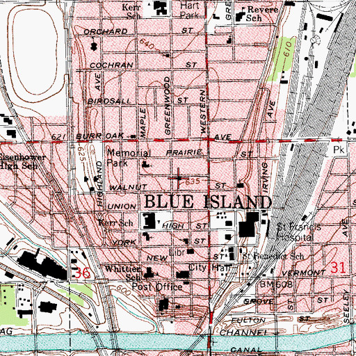 Topographic Map of Saint Aidan's Episcopal Church, IL