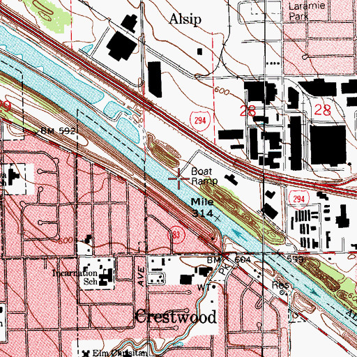 Topographic Map of Alsip Boat Launch, IL