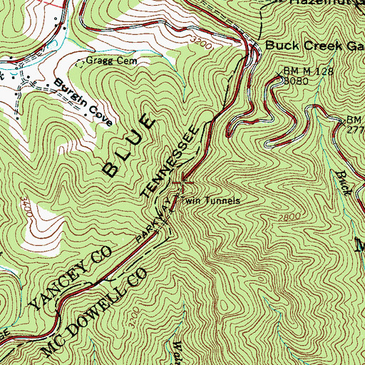 Topographic Map of Twin Tunnel North, NC