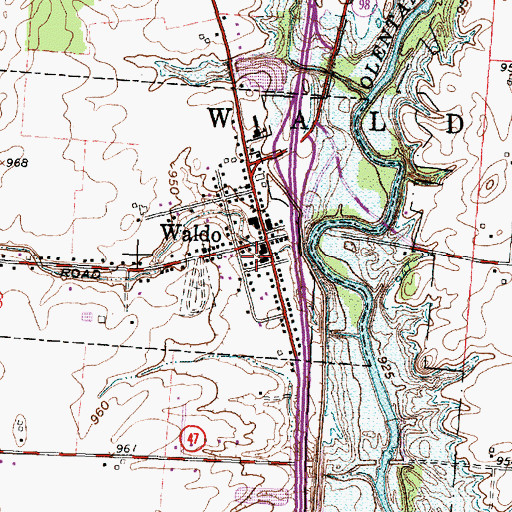 Topographic Map of Waldo Post Office, OH