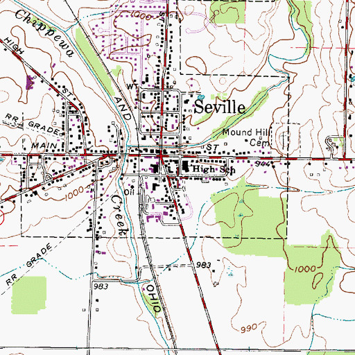 Topographic Map of Seville Post Office, OH