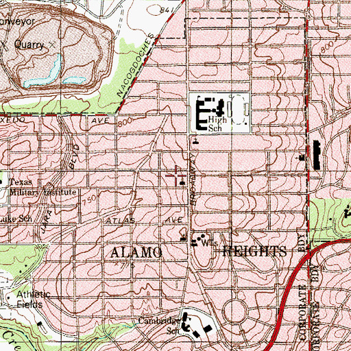 Topographic Map of Alamo Heights Baptist Church, TX