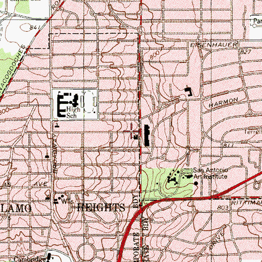 Topographic Map of Alamo Heights Christian Church, TX